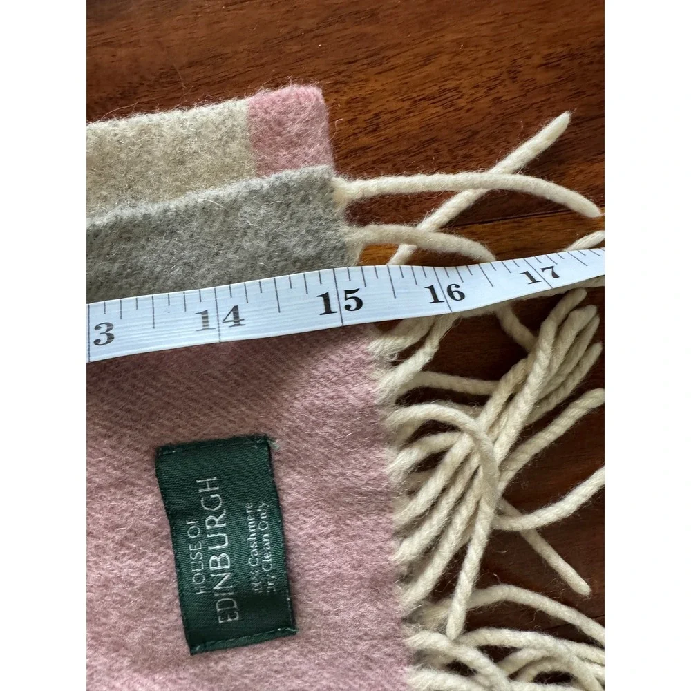 House of Edinburgh Scarf Women OS Pink Grey Excellent 100% Cashmere Colorblock